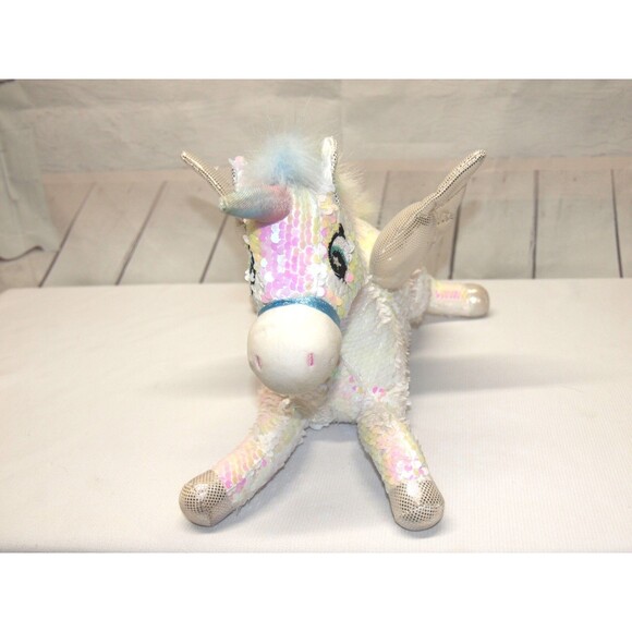 Plush Flying Rainbow Unicorn Soft Toy with Sequins Medium Sized - Picture 4 of 5